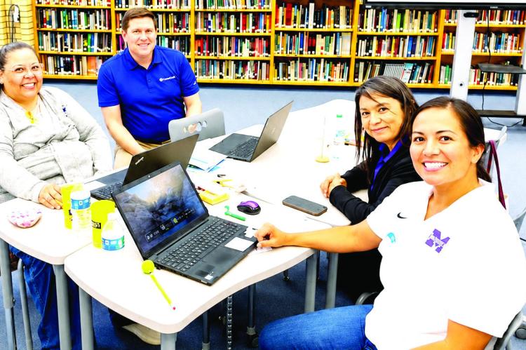 Marfa ISD teacher Rachel Gomez is joined by Valerie Valerio and Linda Ojeda, along with a representative from Career Craft in Fort Stockton, to participate in the BB-RISE and PBIZ Pathway to Precision professional development training to make sure student accomplishments at Marfa ISD are accurately reflected in the Texas Accountability System. Photo courtesy of Marfa ISD