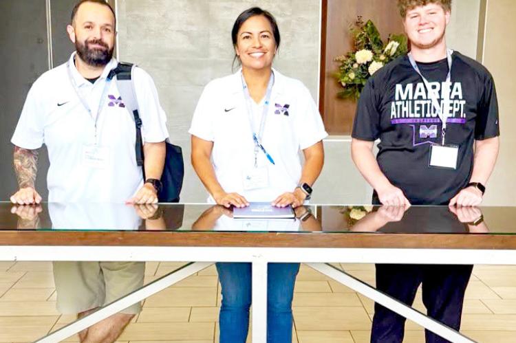 Marfa Lady Shorthorns head basketball coach Marcus Ortega, Dean of Students Linda Ojeda, and Shorthorn cross country coach Zachary Wilson have been selected to serve in committee roles with the Texas Girls Coaches Association for Region 8. These coaches will help advocate for girls and student athletics across the region. Photo courtesy of Marfa ISD