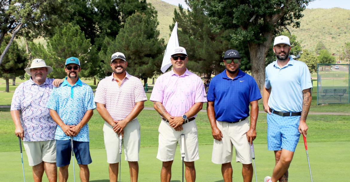 These golfers turned out for the 7th Annual Kaleena Ramos Bad Out Golf Scramble to raise scholarship funds for students from Alpine High School and Sul Ross State University. From left are Felipe Fierro, JJ Alvarado, Chris Martinez, Noé Lujan, Adam Llanez, and Keith Nixon. Courtesy photo