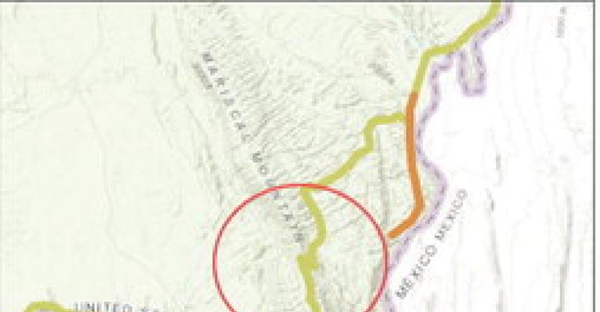This photo of CBP’s Smart Wall Map was provided by Bob Krumenaker, Chairman of Keep Big Bend Wild and a retired Big Bend National Park superintendent. His addition of a red circle around the affected area of Mariscal Canyon, where plans are to blast a new road are pictured for context. Courtesy photo